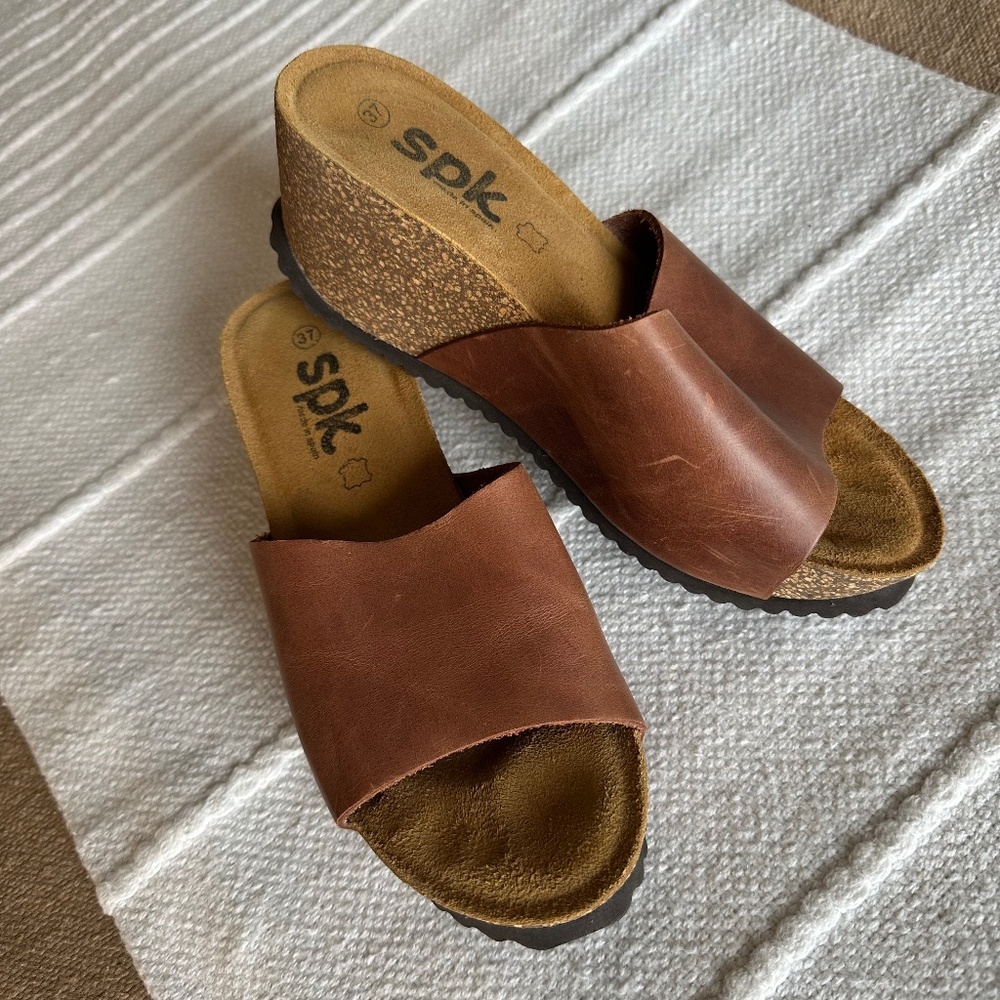 EUC SPK Leather Wedge Slide Sandal Made in Spain EU37